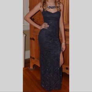 City Studio Navy Sparkly Dress w/ Bedazzled Collar